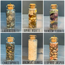Load image into Gallery viewer, Mini Crystal Chip Bottle Set / Select Your Own Small Gemstone Chip Bottles / Different Types Crystal Chip Jars / Tiny Tumbled Crystal Jars
