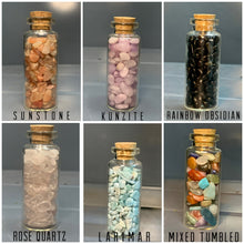 Load image into Gallery viewer, Mini Crystal Chip Bottle Set / Select Your Own Small Gemstone Chip Bottles / Different Types Crystal Chip Jars / Tiny Tumbled Crystal Jars