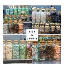 Load image into Gallery viewer, Mini Crystal Chip Bottle Set / Select Your Own Small Gemstone Chip Bottles / Different Types Crystal Chip Jars / Tiny Tumbled Crystal Jars