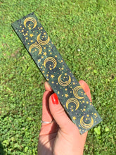 Load image into Gallery viewer, Green Jade Crystal Charging Stick / Plate Moon & Stars Etched