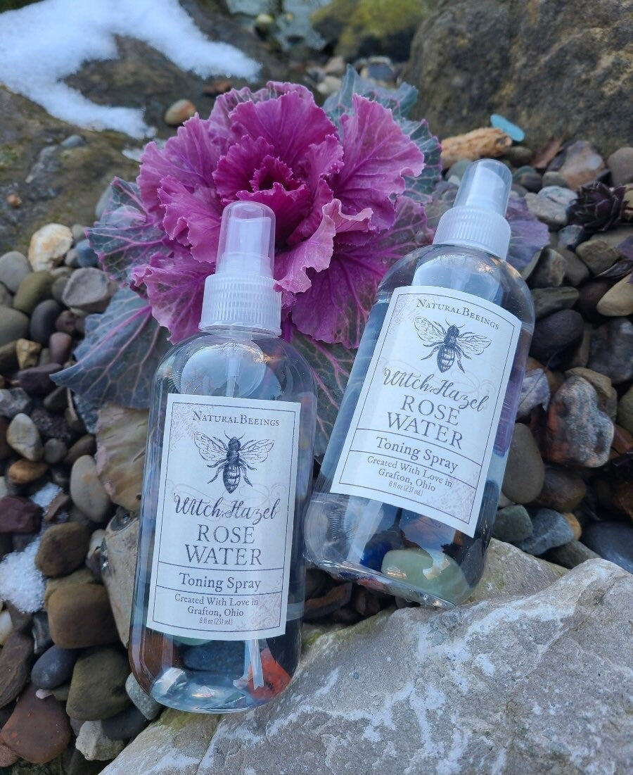 Witch Hazel Rose Water Toning Spray Gemstone Elixir and Crystals / Facial Toner / Healthy Glowing Skin