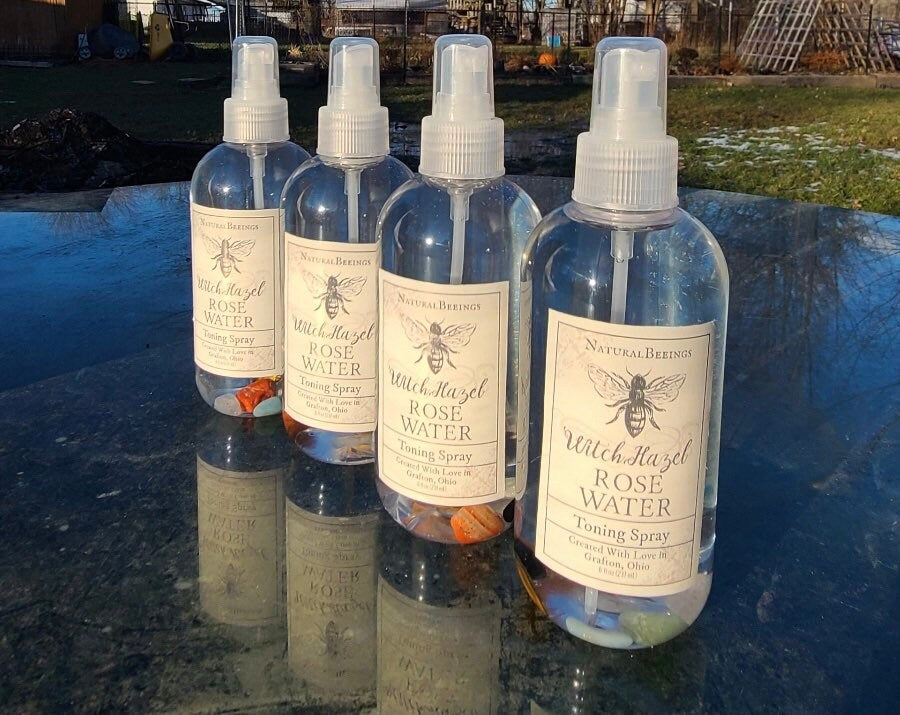 Witch Hazel Rose Water Toning Spray Gemstone Elixir and Crystals / Facial Toner / Healthy Glowing Skin
