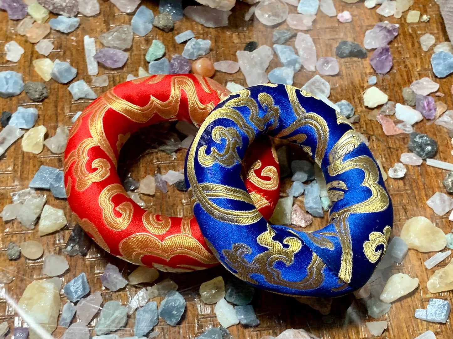 Tibetan Singing Bowl Silk Pillow Cushion Ring / Color Choice Red or Blue / Handmade in Nepal
