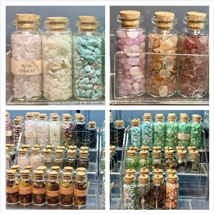 Mini Crystal Chip Bottle Set / Select Your Own Small Gemstone Chip Bottles / Different Types Crystal Chip Jars / Tiny Tumbled Crystal Jars