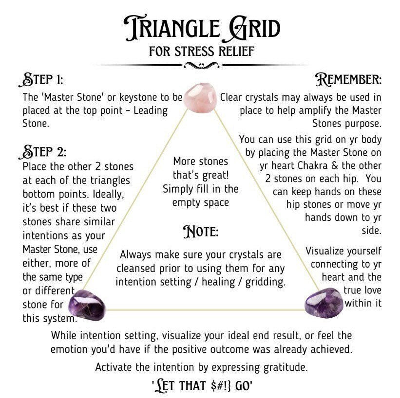 Stress Relief Crystals and Crystal Grid Guidance /Crystal Information Cards Included / Anxiety Relief Crystal Set